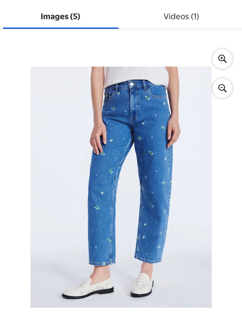 Embroidered Blue Mid Rise Cropped Barrel Jeans